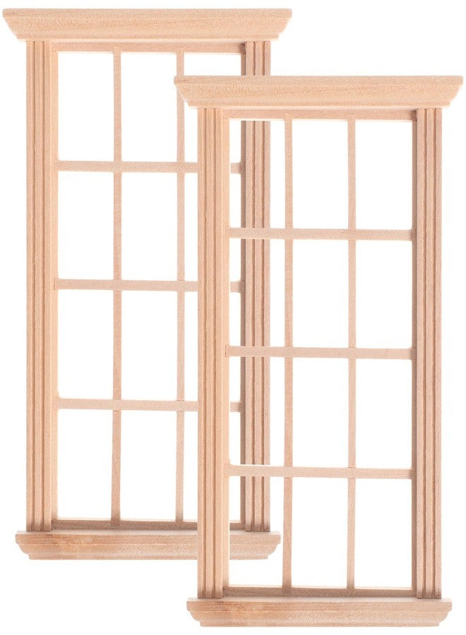 JOINPAYA 2 Pcs Wood Dollhouse Windows: 1: 12 Scale Miniature Wood 12- pane Window Furniture Model for Dolls Houses Accessories,3.2 x 4.5inch - Image 1